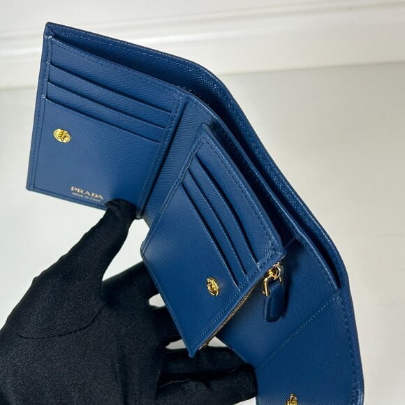 Prada Blue Saffiano Compact Wallet Leather Card Holder - Picture 5 of 9